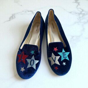 LANDS END Blue Velvet Love Loafers Flats Size 6